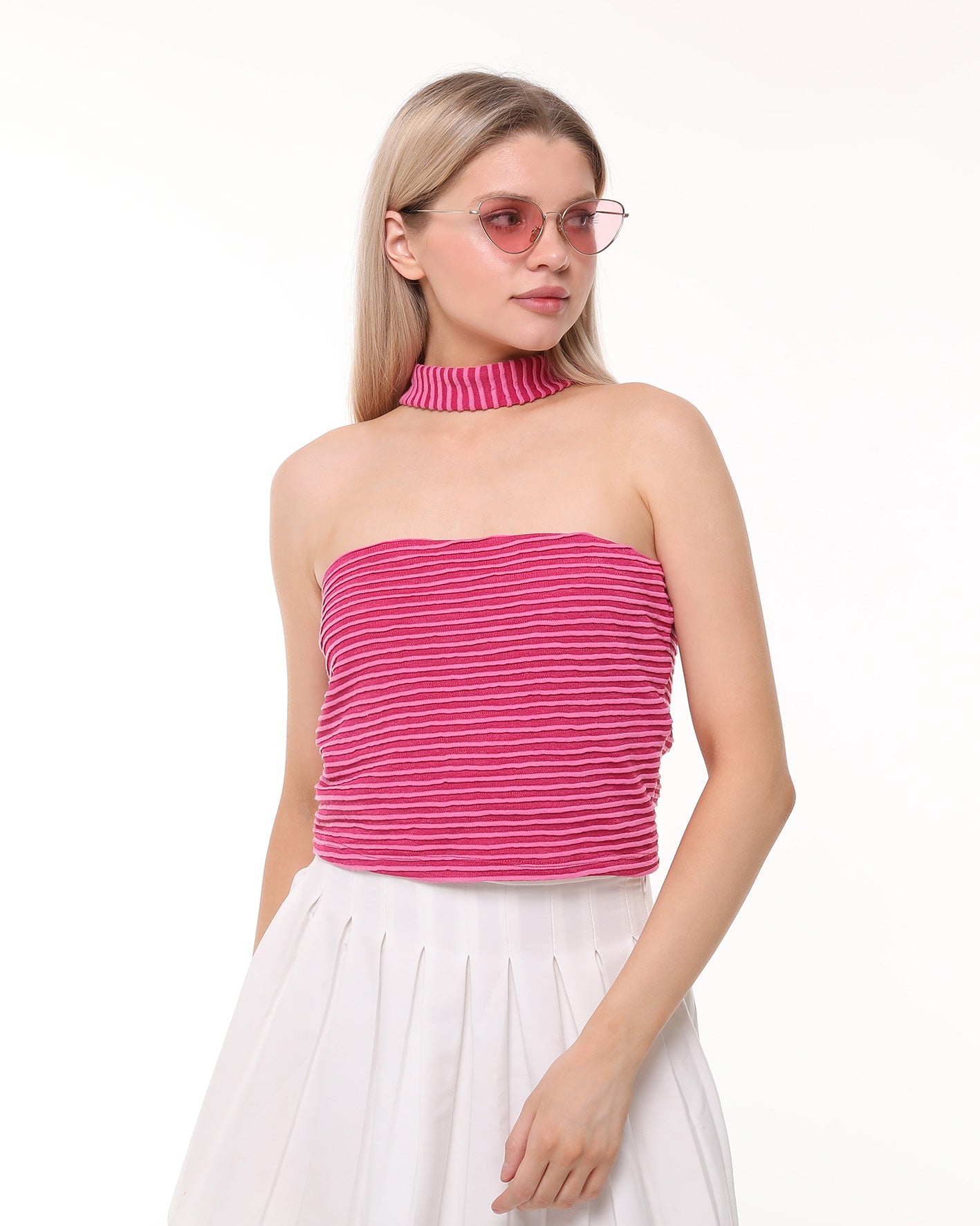 Kadın Çizgili Bandeau Büstiyer Crop