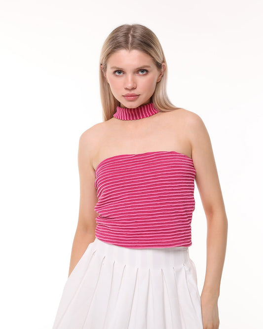 Kadın Çizgili Bandeau Büstiyer Crop